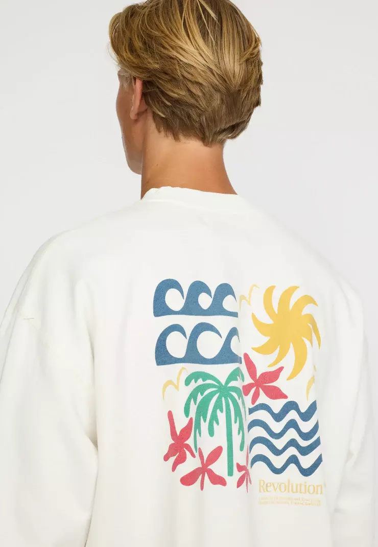 Revolution Printed Crewneck Waves Pullover Herren weiss